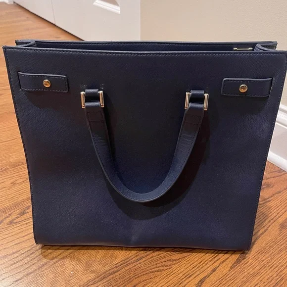White House Black Market Navy Tote with Gold-Tone Hardware - Picture 3 of 9
